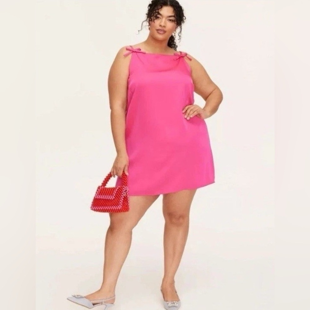 Kate Spade 90s Vibrant Pink Mini Tank Shift Dress with Bows Silky Womens Size 1X